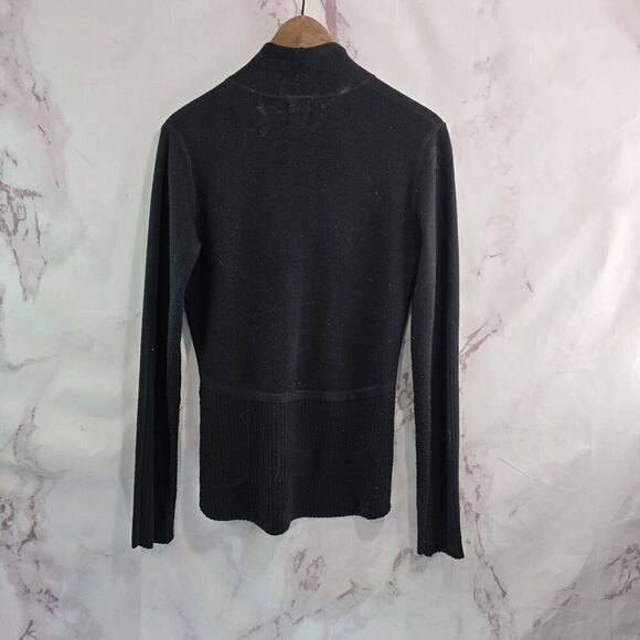 Title Nine Sweater Womens Small Black Merino Wool Mock Neck Full Zip Pockets - Picture 5 of 12